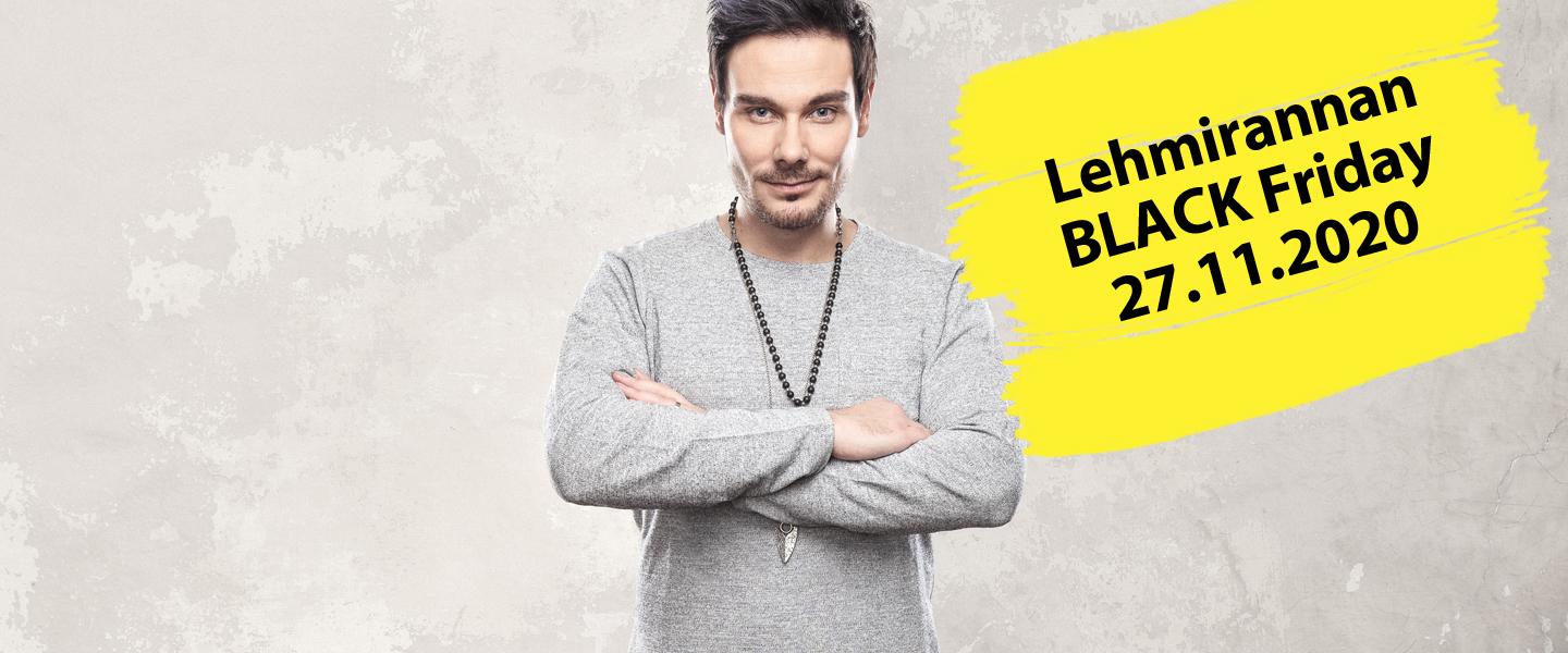 Tangokuningas Tommi Soidinmäki seisoo kädet puuhkassa rinnalla ja katsoo kameraan. Vieressä teksti: Lehmirannan Black Friday 27.11.2020 